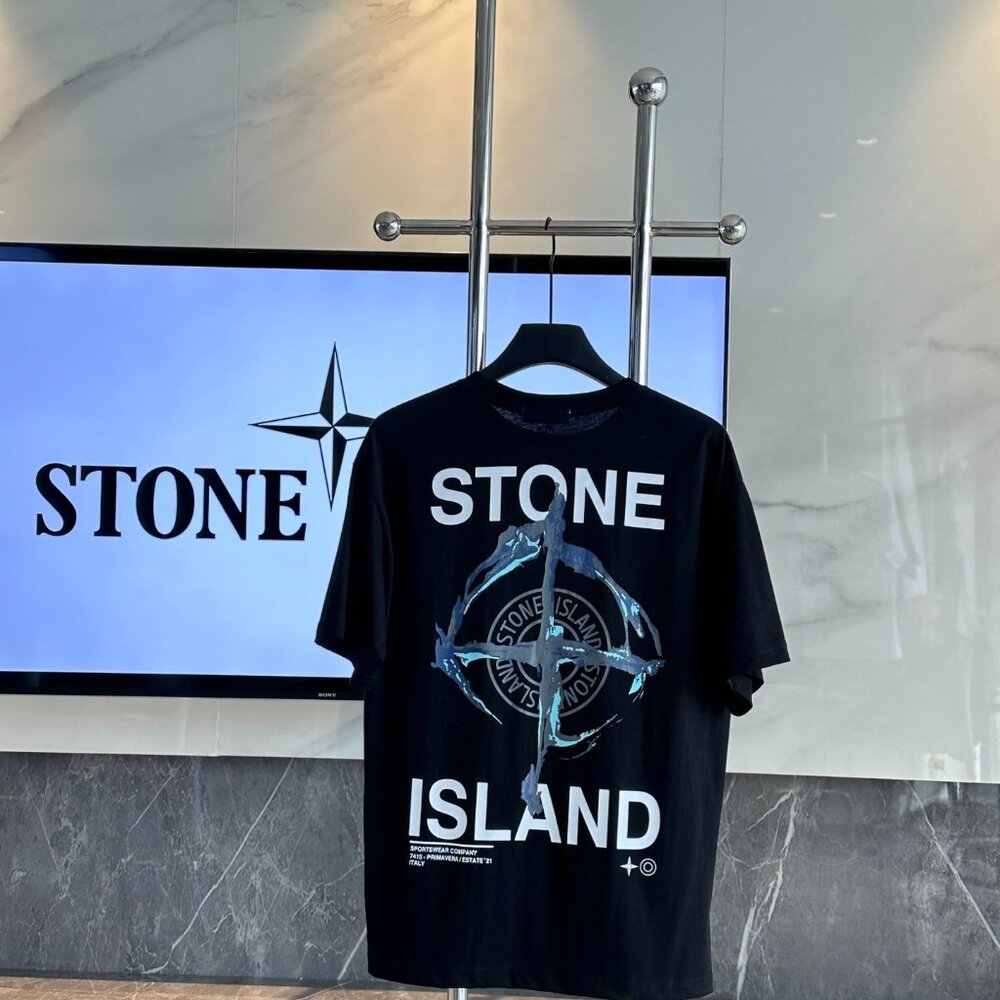 STONE ISLAND Summer Compass Print Round Neck Short Sleeve